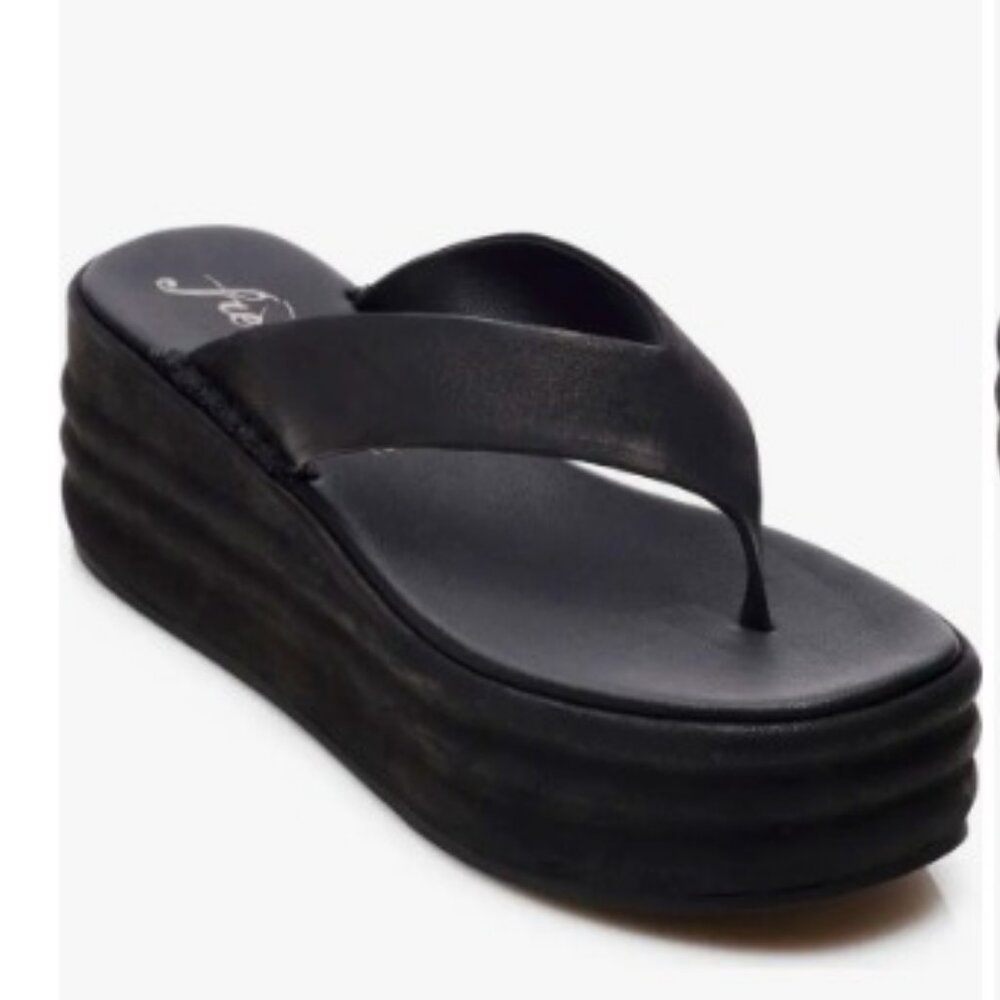 New FREE PEOPLE Haven Platform Flip-flop Sandal Black Leather SZ 8